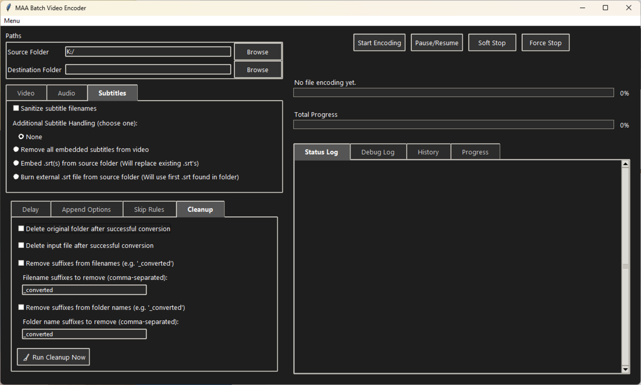 Cleanup Tab – Automatically remove original files and clean up suffixes post-encoding