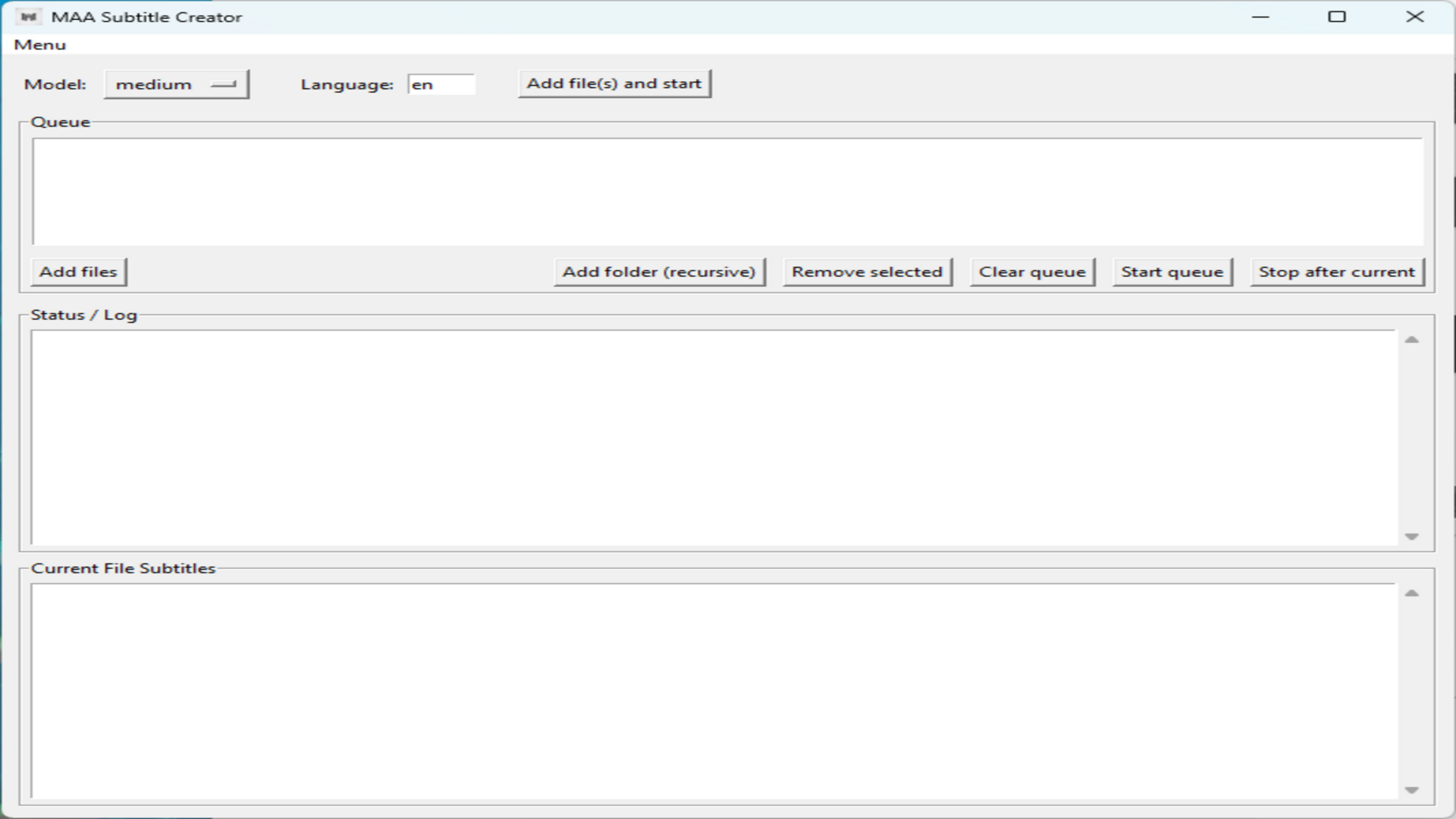 MAA Subtitle Creator main window