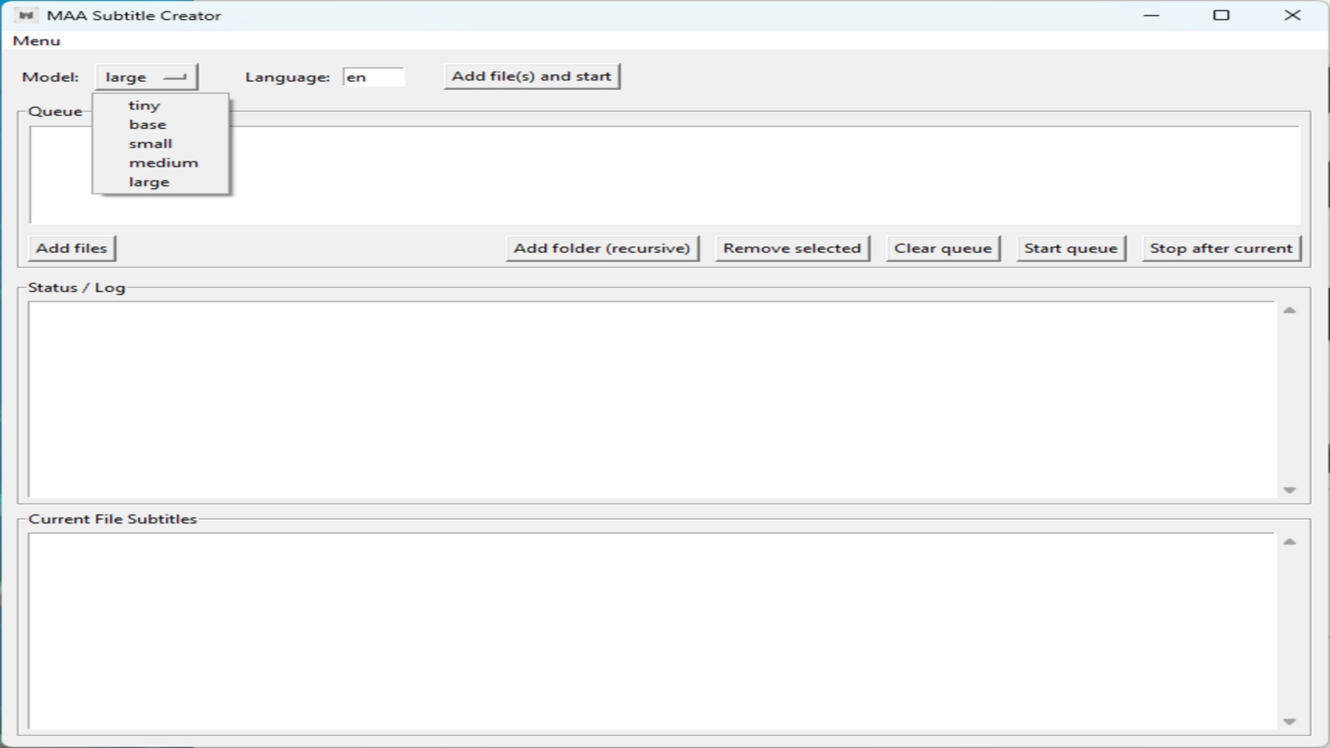 Queue view showing selected file